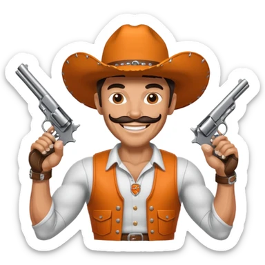 Oklahoma state university pistol Pete with a pistol in each hand sticker