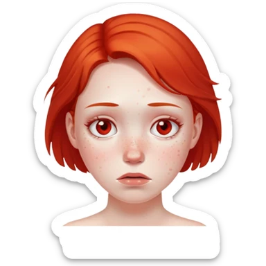 Girl with bad acne sad, red freckles sticker