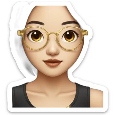 cute-singaporean-chinesegirl-with-black-hair and pure gold glasses sticker