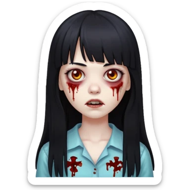 Faça uma menina de cabelo liso preto com franja zumbi cabelo longo 🧟‍♀️ faça ela assim sticker