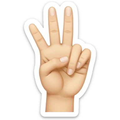 hand gesture, the hand only has four fingers and a thumb, second and third fingers down, the other two fingers up and the thumb up as well sticker