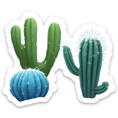 Blue cactuse with snow and a tarantula at the base sticker