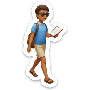 someone who's walking on a path and the person is reading a panel to learn about a flower. the person is reading a panel/ NOT A BOOK which is on the ground sticker