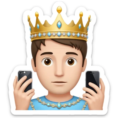 a guy holding an smartphone with both hands in landscape mode(horizontally) in front of his forehead like if it was a tiara sticker