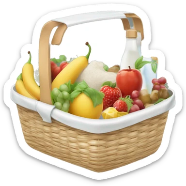 beautiful white picnic basket filled with romantic summer foods with a Summer Core sticker