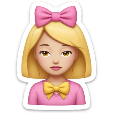 sassy girly emoji with pink bow, closed eyes, confident smirk



 sticker