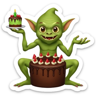 Evil Goblin eating cake with long arms and short legs sticker