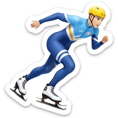 An icon showing a speed skater gliding on a professional oval ice track, captured in mid-motion with aerodynamic posture and sleek skates. The background features snowy mountains, flags, and a clear blue sky. Transparent background reflects the speed and elegance of the sport. sticker