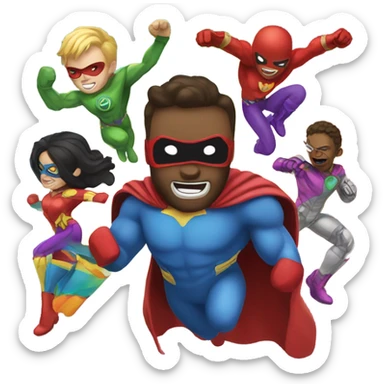 super hero fighting villains with a rainbow suit sticker