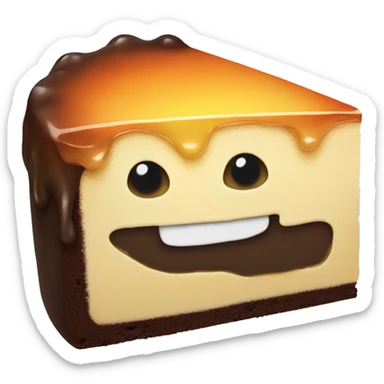 half raw half burned cake with melted smile sticker