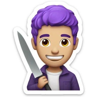 Guy with purple hair holding a knife sticker