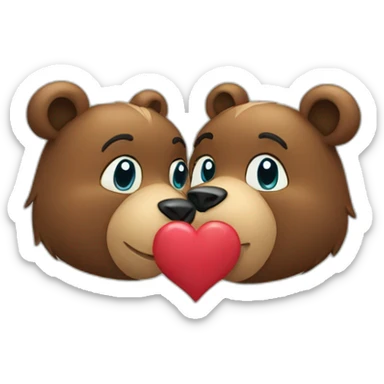 Female bear and male bear kissing, face only, hearts above them sticker