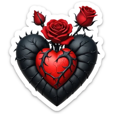 realistic gothic heart with a black rose stem sticker