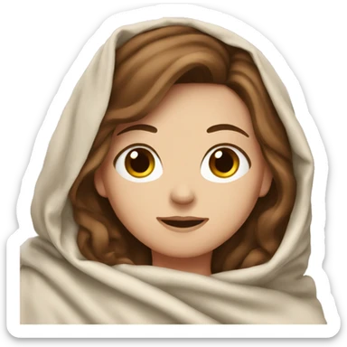 A white girl with brown hair in a blanket sticker