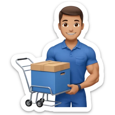 a mover with trolley loaded with a box sticker