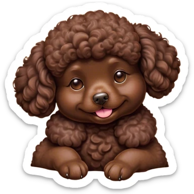 Meme-Worthy Cute Sleeping Chocolate Poodle Portrait Emoji, Head resting peacefully with a contented smile, showcasing a delightfully elegant build and a luxuriously soft, curly chocolate Fur, eyes shut in a serene nap, Simplified yet hilariously adorable features, highly detailed, glowing with a soft, drowsy light, high shine, relaxed and utterly lovable, stylized with an air of playful laziness, bright and heartwarming, soft glowing outline, capturing the essence of a comically sleepy companion, so meme-worthy it feels like it could instantly become the next viral sensation of adorable slumber! sticker