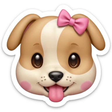 This puppy HEAD 🐶 with a pink bow and tongue out, please in apple ios emoji stylem not fluffy!! Not white, not hairy!  sticker