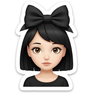 Girl with black cute  cut with a black top and a bow on her head with long lashes sticker