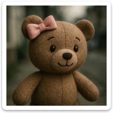 plush teddy bear with a pink bow on one ear, gentle sweet style sticker