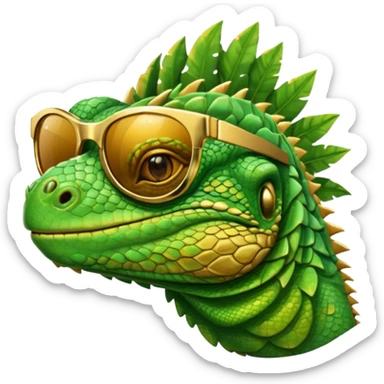 rich iguana head with golden glossy sunglasses sticker