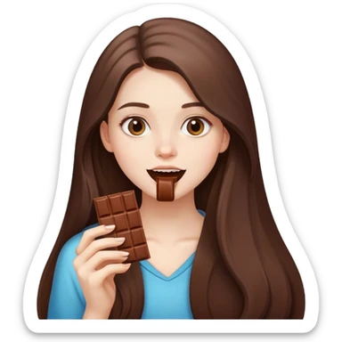 beautiful pale brunette girl with long hair eating a bar of chocolate  sticker