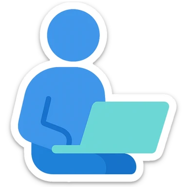 Person sitting with a laptop, flat emoji style, outline with blue and turquoise colors sticker