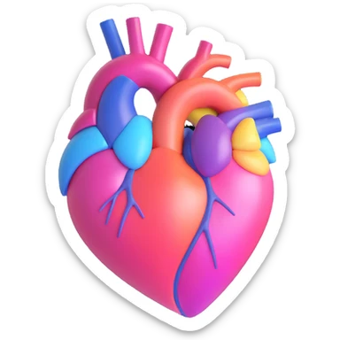 3D emoji style heart, pink, iridescent rainbow highlights sticker