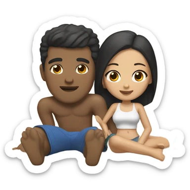 asian girl laying on the beach with white american boyfriend  sticker