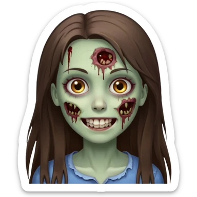 a zumbi girl with long brunette straight hair and light brown eyes, she is happy and beautiful  sticker
