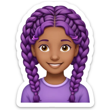Con gái, 15 tuổi, cười mỉm, da nâu, tóc tím tết tóc cuốn lọn trên đầu sticker