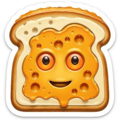 a toastie with melted cheese on the rim and an orange hat and two eyes in left  sticker