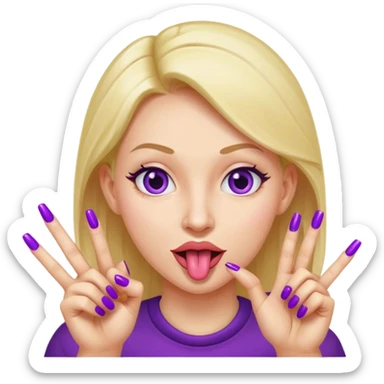 Face with tounge out with thumb and pointer finging and long purple nails  sticker