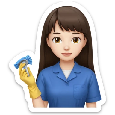 girl brunette with bangs long hair cleaning sticker