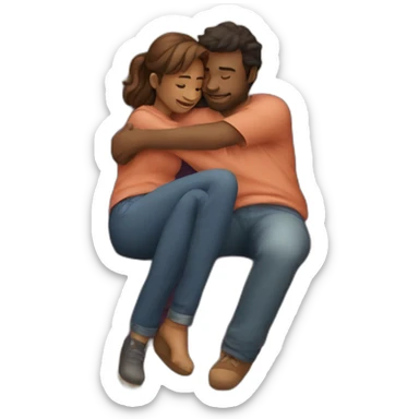 Couple hug couch with cat sticker