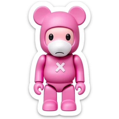 Bearbrick figure with KAWS X eyes wearing a pink balaclava, simplified toy bear shape with articulated limbs sticker