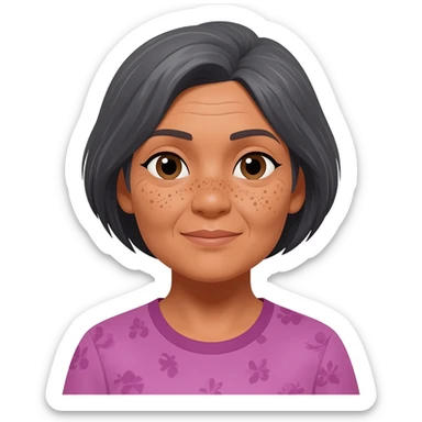 grandma, short short hair, tan, dark grey hair, filipina, freckles all over face sticker