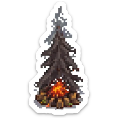minecraft campfire pixel art with smoke sticker