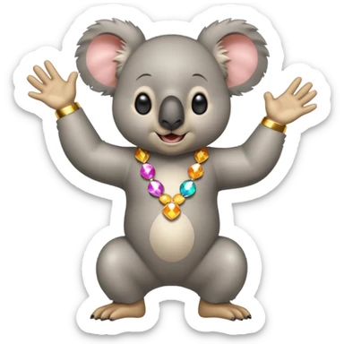 A koala in disco clothes, dancing enthusiastically, portrait, bust up sticker