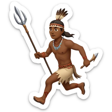 american Indian running and holding hunting spear in one hand sticker