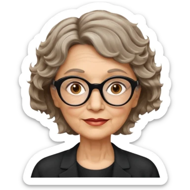 woman 70 years old, short dark blonde weavy hair, brown eyes and round dark glasses sticker
