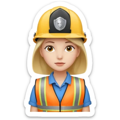 Girl standing with her security helmet and security vest on sticker