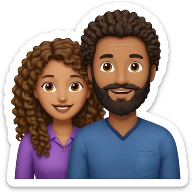 Beso mujer morena rizada cabello largo y hombre blanco con barba negra sticker