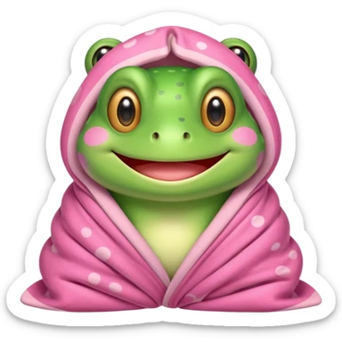 Cute kawaii Frog in a pink blanket sticker