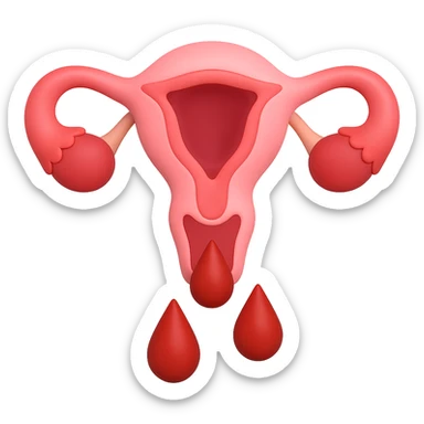 Create an emoji of a uterus with blood coming out, matching the reference image. The style should resemble Apple 3D emojis with a transparent background. Please keep the look similar to Apple 3D style. sticker