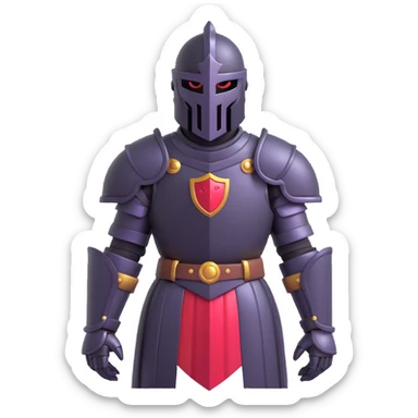 Black Knight from Fortnite, 3D emoji style, shiny armor, expressive face, cartoonish proportions sticker