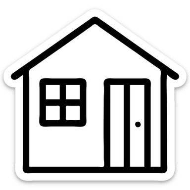 stylized house front icon, door, windows, slanted roof, modern icon style sticker