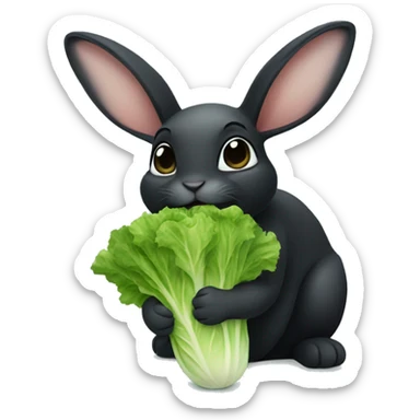 Black bunny eating lettuce sticker