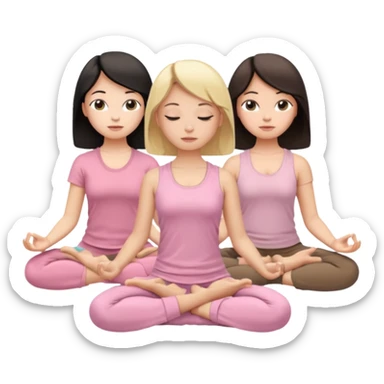 a blond, a brunette and a black haired girl meditating dressing with pastel pink and brown clothes sticker