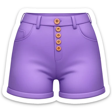 A 3D cartoon lavender-purple high-waist shorts with visible seams and buttons, soft shading, isolated plain background, Memoji-style. sticker