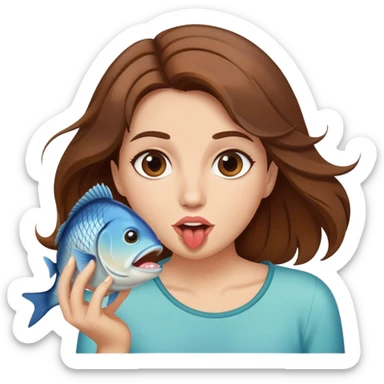 flowy brown haired woman with fish going in mouth sticker
